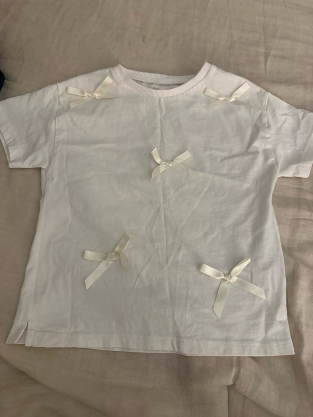 Zara White Tee with Ivory Satin Bows